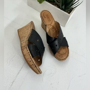 Born Black and Tan Wedge Sandals